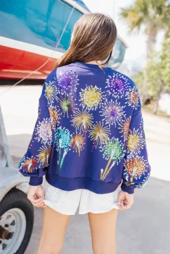 Best Queen Of Sparkles Firework Sweatshirt Navy