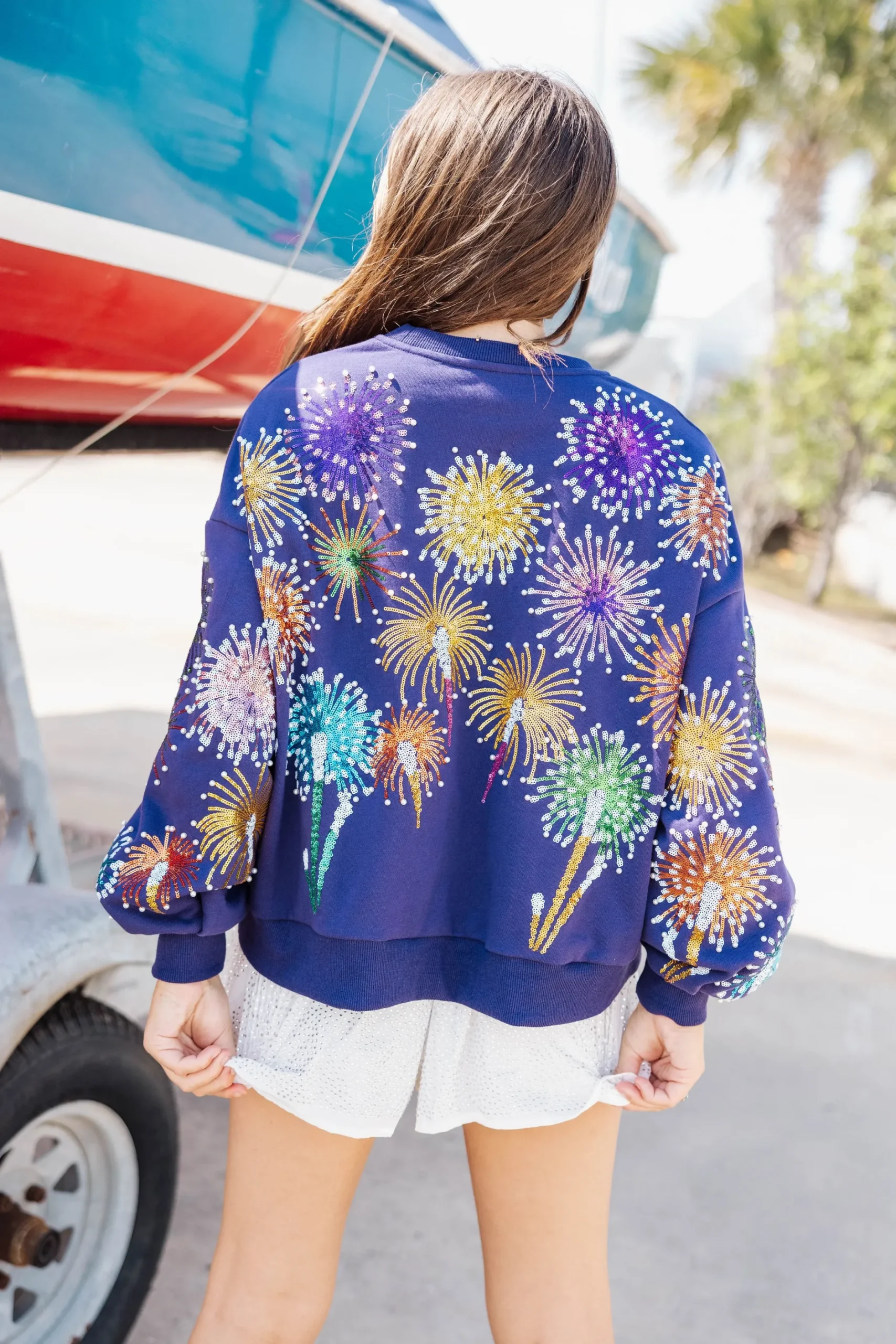 Best Queen Of Sparkles Firework Sweatshirt Navy