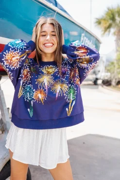 Best Queen Of Sparkles Firework Sweatshirt Navy