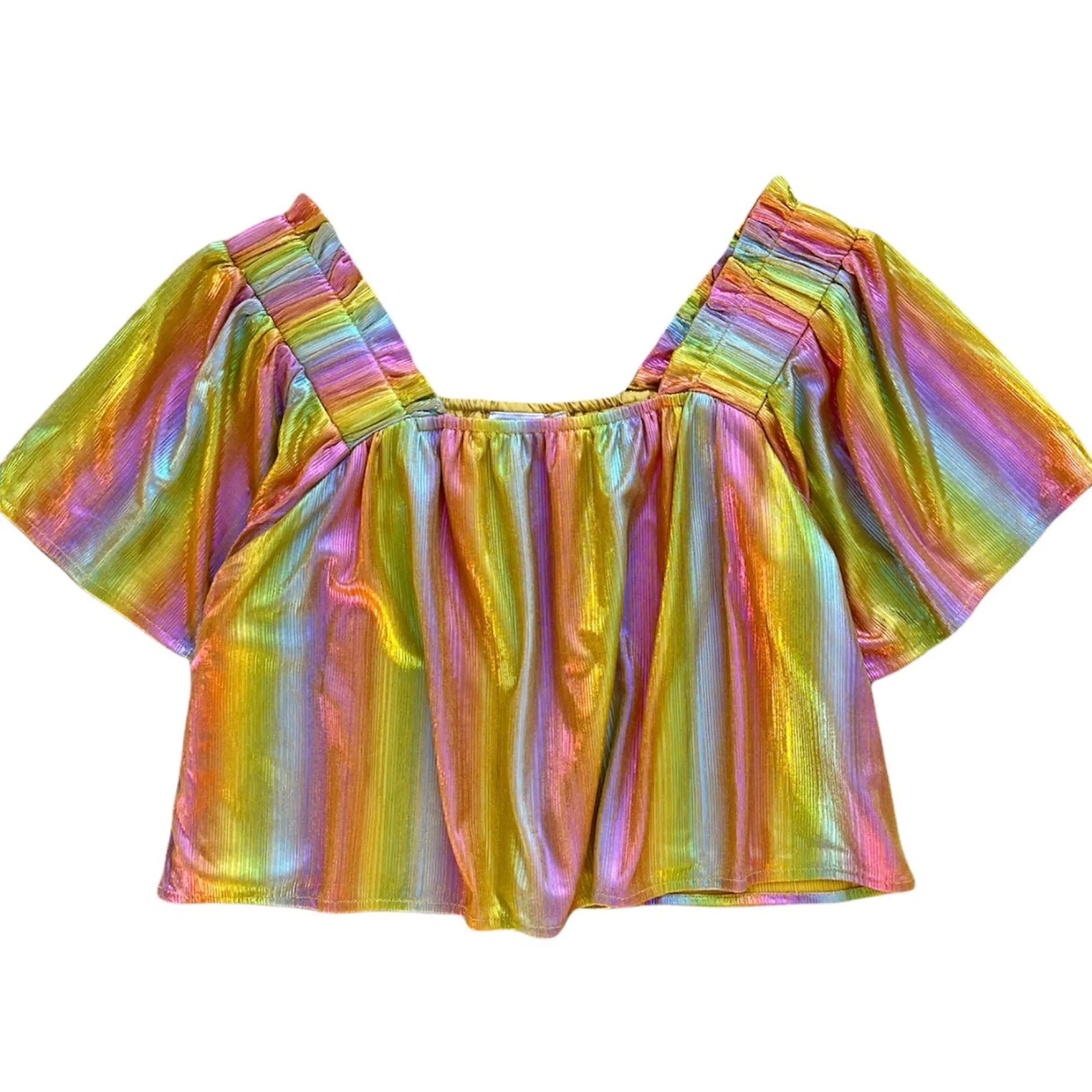 Discount Queen Of Sparkles Flutter Top Yellow Rainbow