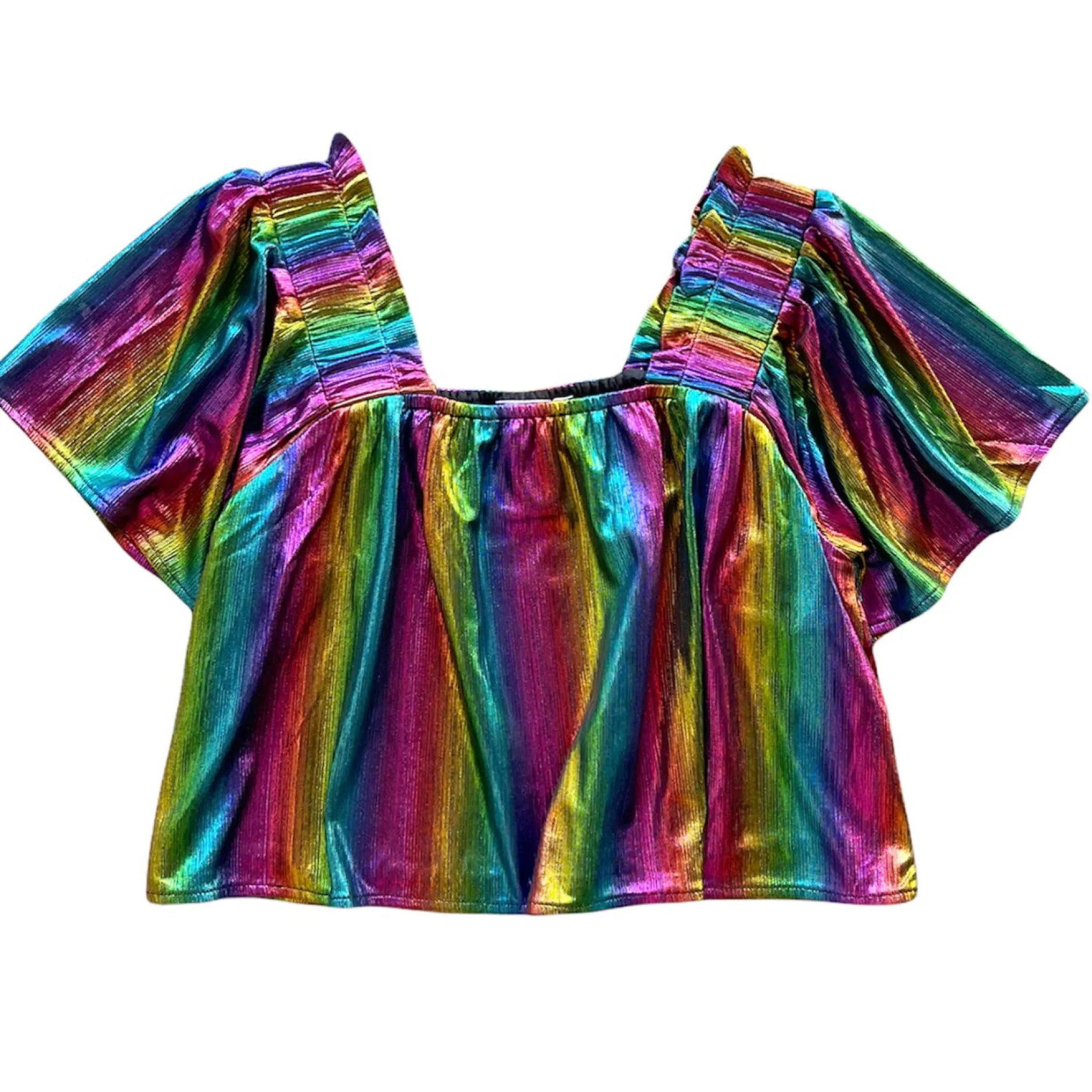 Flash Sale Queen Of Sparkles Flutter Top Black Rainbow