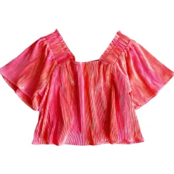 Hot Queen Of Sparkles Flutter Top Peach Pleat
