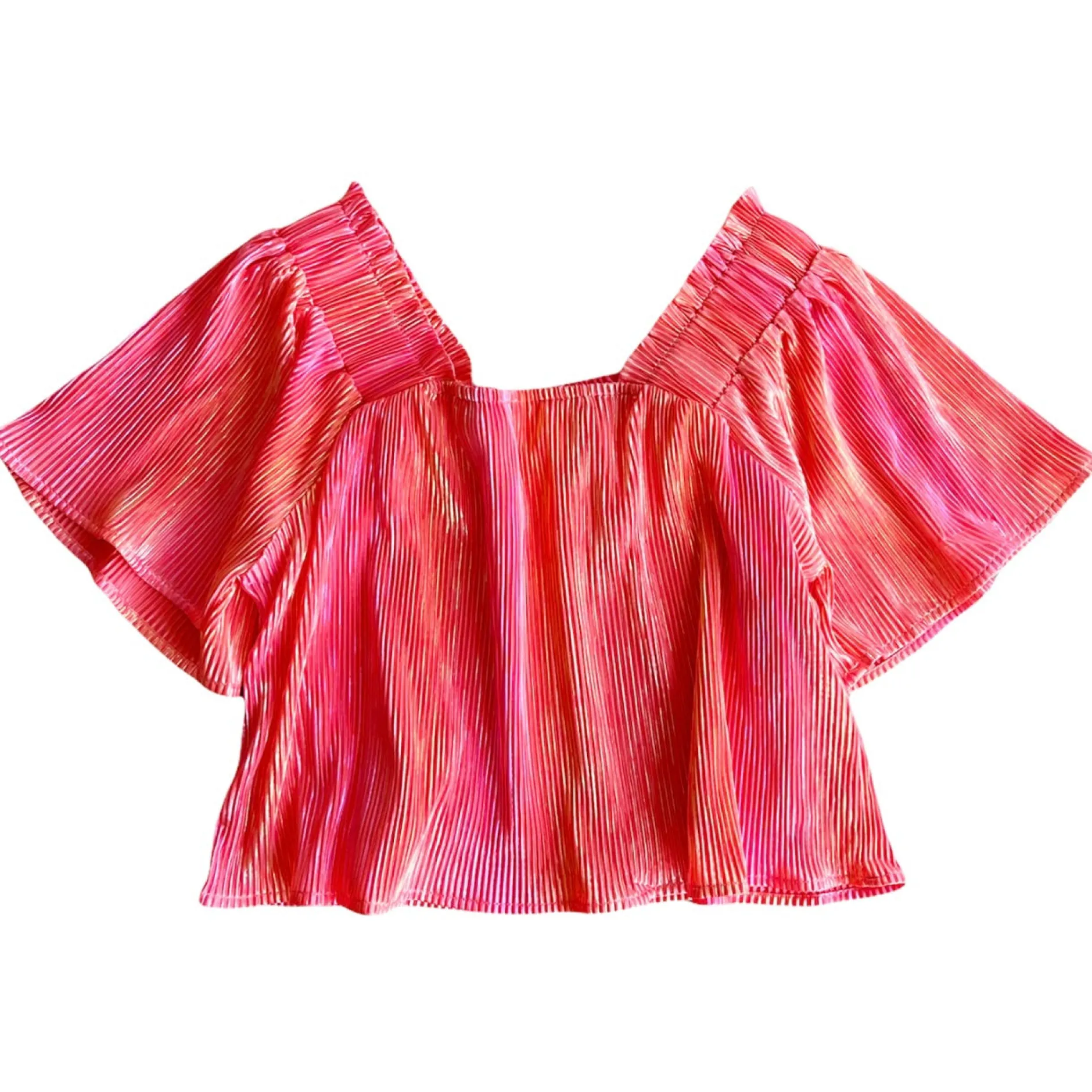 Hot Queen Of Sparkles Flutter Top Peach Pleat