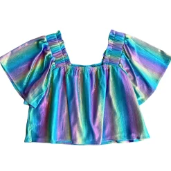 Flash Sale Queen Of Sparkles Flutter Top Blue Rainbow