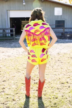 Hot Queen Of Sparkles Fringe Cowboy Hat Top Neon Green