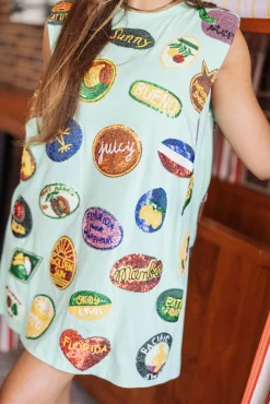 Cheap Queen Of Sparkles Fruit Sticker Dress Mint