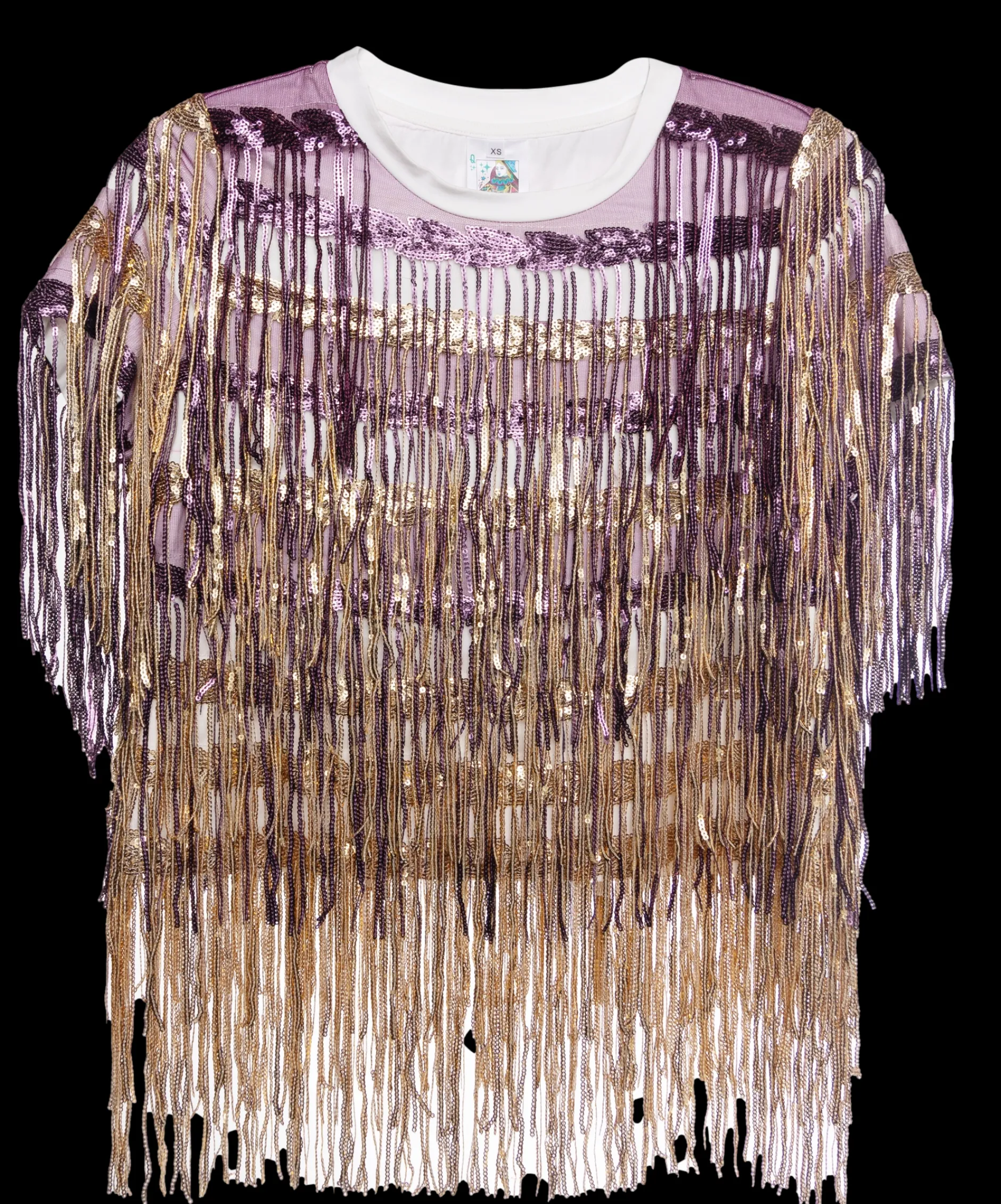 Shop Queen Of Sparkles Full Sequin Fringe Purple & Gold Tee Purple/Gold
