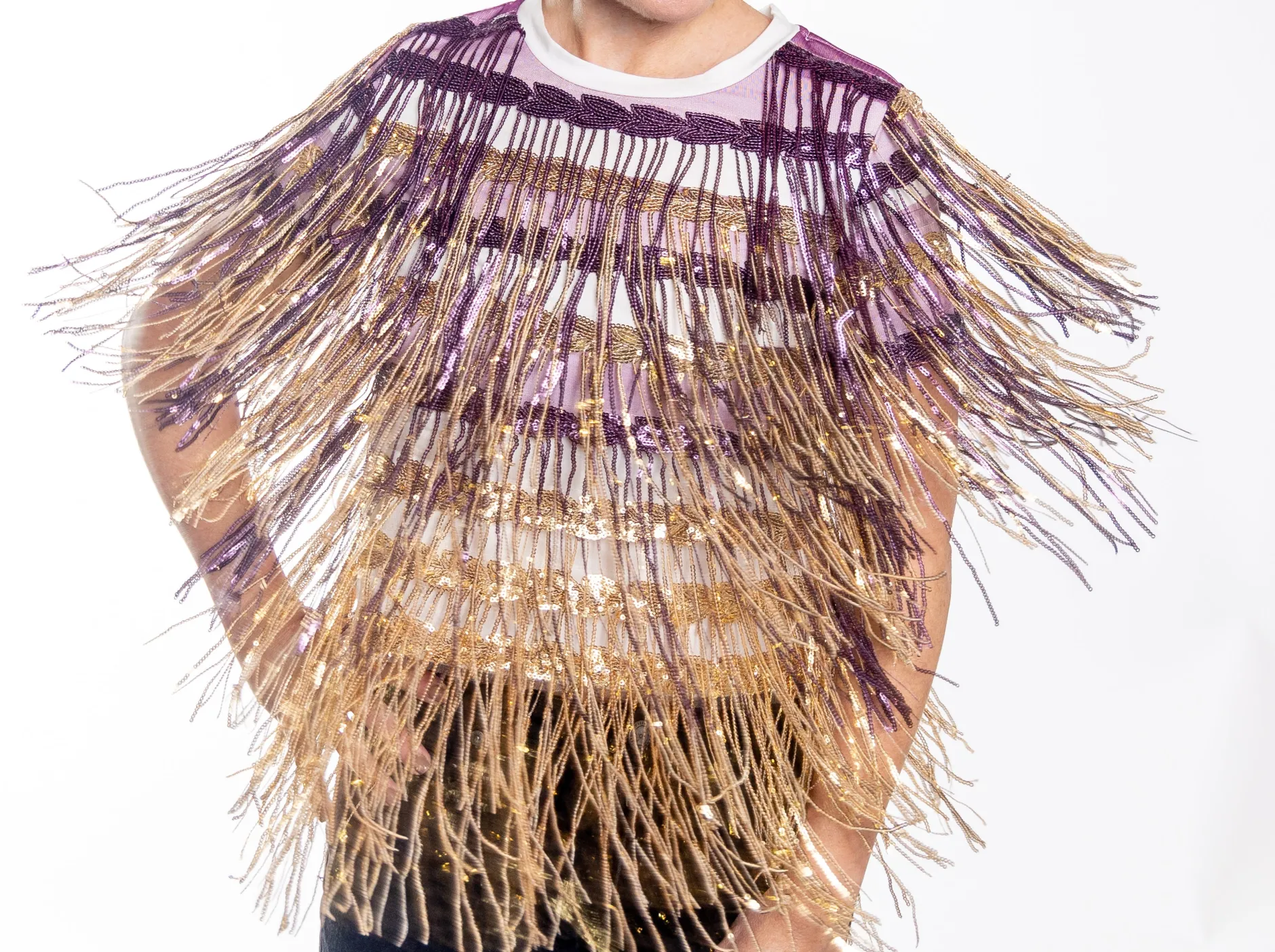 Shop Queen Of Sparkles Full Sequin Fringe Purple & Gold Tee Purple/Gold