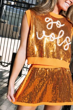Clearance Queen Of Sparkles Full Sequin Skirt Orange