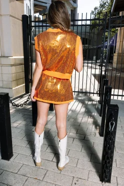 Clearance Queen Of Sparkles Full Sequin Skirt Orange