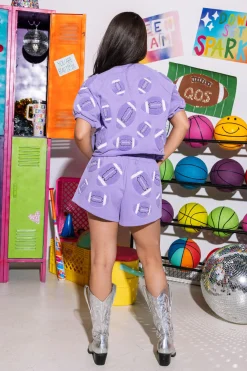 Cheap Queen Of Sparkles Fuzzy Football Top Lavender