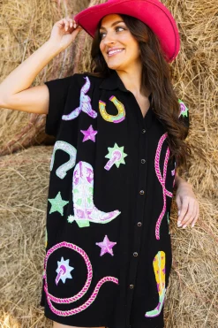 Outlet Queen Of Sparkles Gauze Western Icon Dress Black