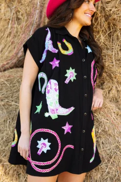 Outlet Queen Of Sparkles Gauze Western Icon Dress Black