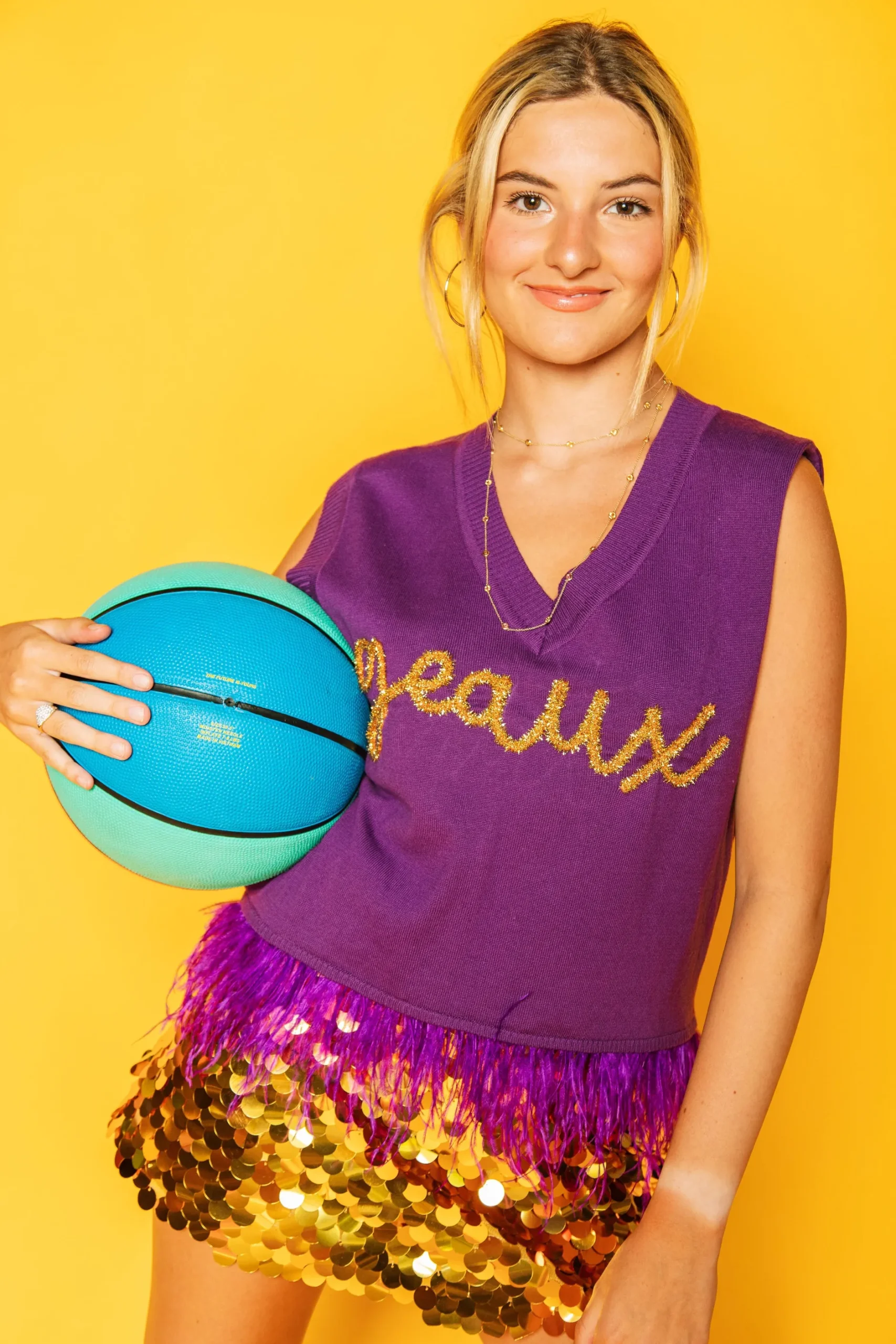 Cheap Queen Of Sparkles Geaux' Purple Feather Sweater Tank With Tiger