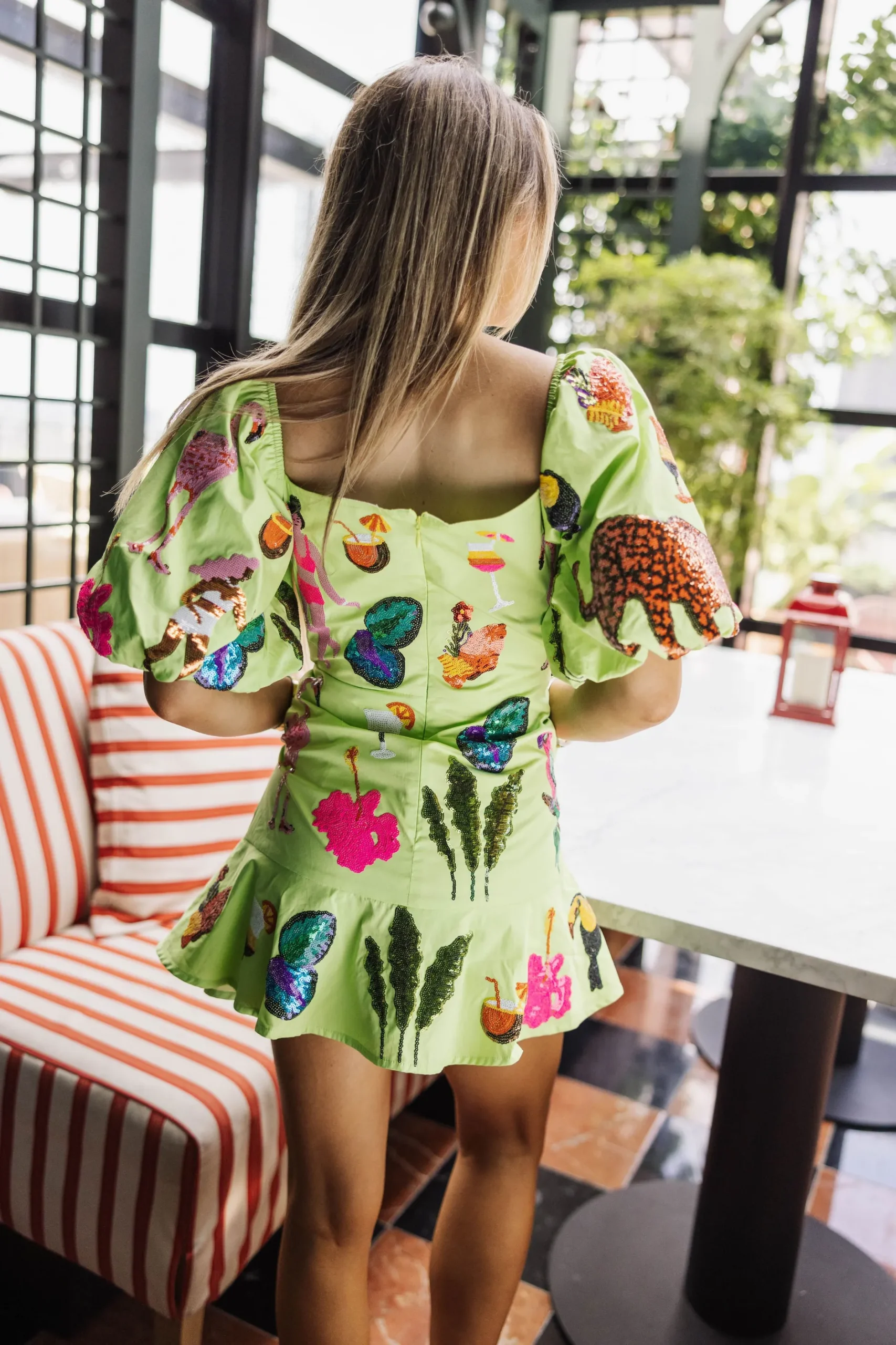 Clearance Queen Of Sparkles Girlies, Drinks & Animals Dress Neon Green