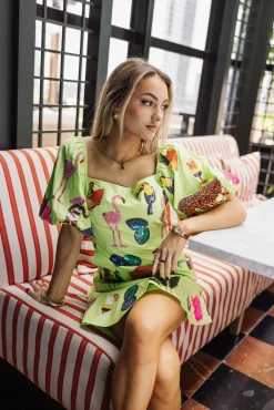 Clearance Queen Of Sparkles Girlies, Drinks & Animals Dress Neon Green