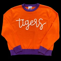 Flash Sale Queen Of Sparkles Glitter Script Orange W/ Purple "Tigers" Long Sleeve Sweater