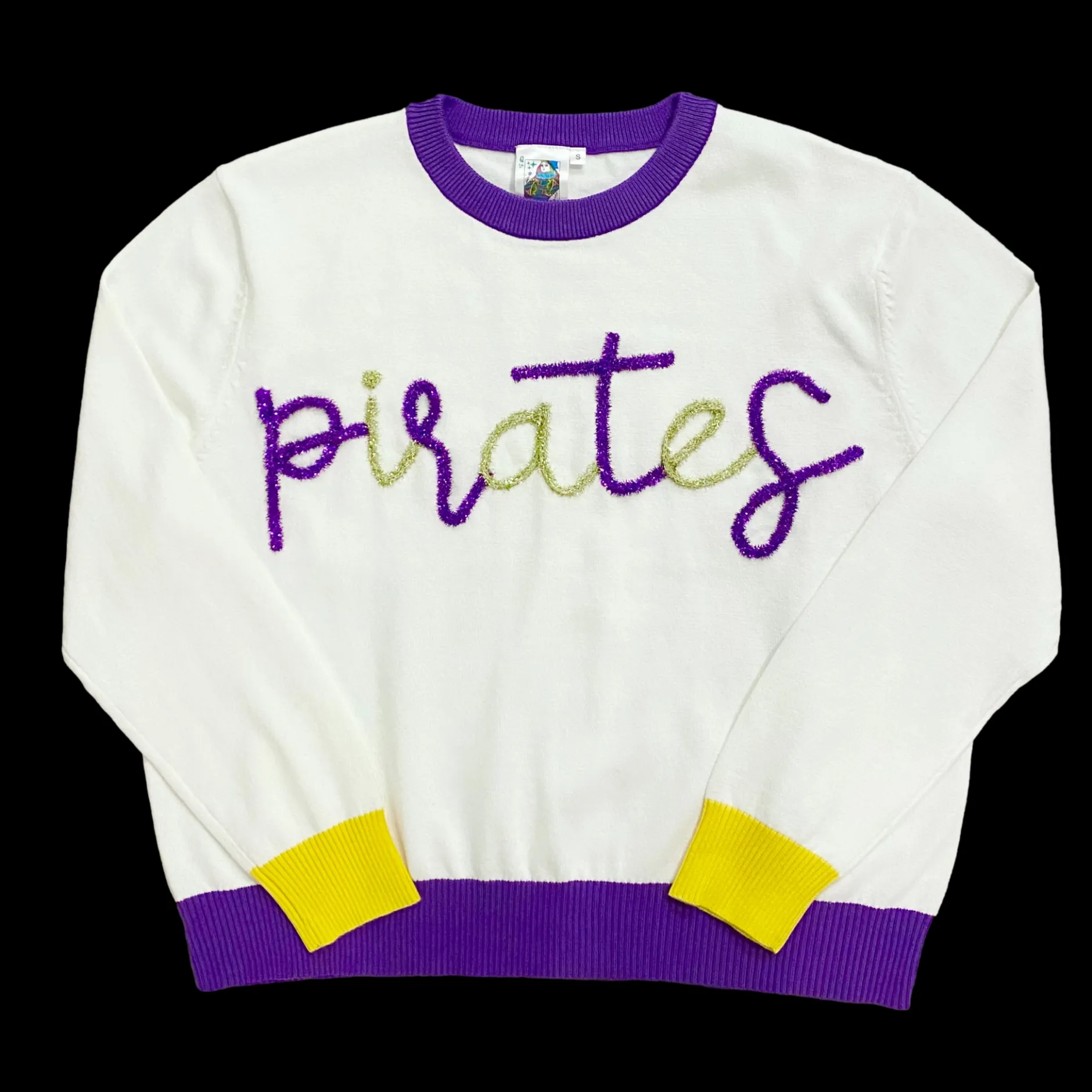 Clearance Queen Of Sparkles Glitter Script "Pirates" Long Sleeve Sweater