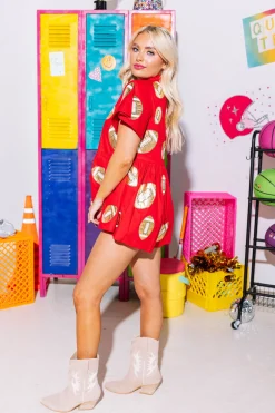 Cheap Queen Of Sparkles Gold Football Romper Red