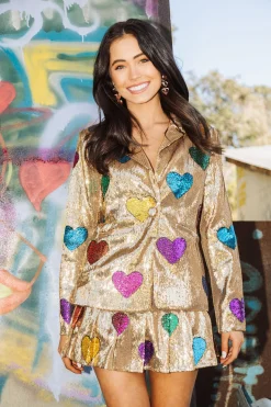 Outlet Queen Of Sparkles Gold Hearts Blazer