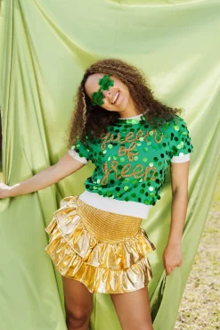 Online Queen Of Sparkles Gold Metallic Smocked Ruffle Skort