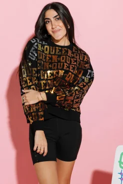 Sale Queen Of Sparkles Gold Queen All Over Sweatshirt Black