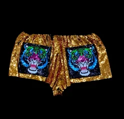 Discount Queen Of Sparkles Gold Rainbow Tiger Sequin Shorts Gold/Rainbow