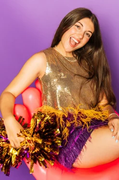 Outlet Queen Of Sparkles Gold Sequin Purple/Gold Feather Tank