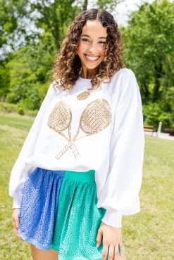 Best Queen Of Sparkles Gold Tennis Sweatshirt White