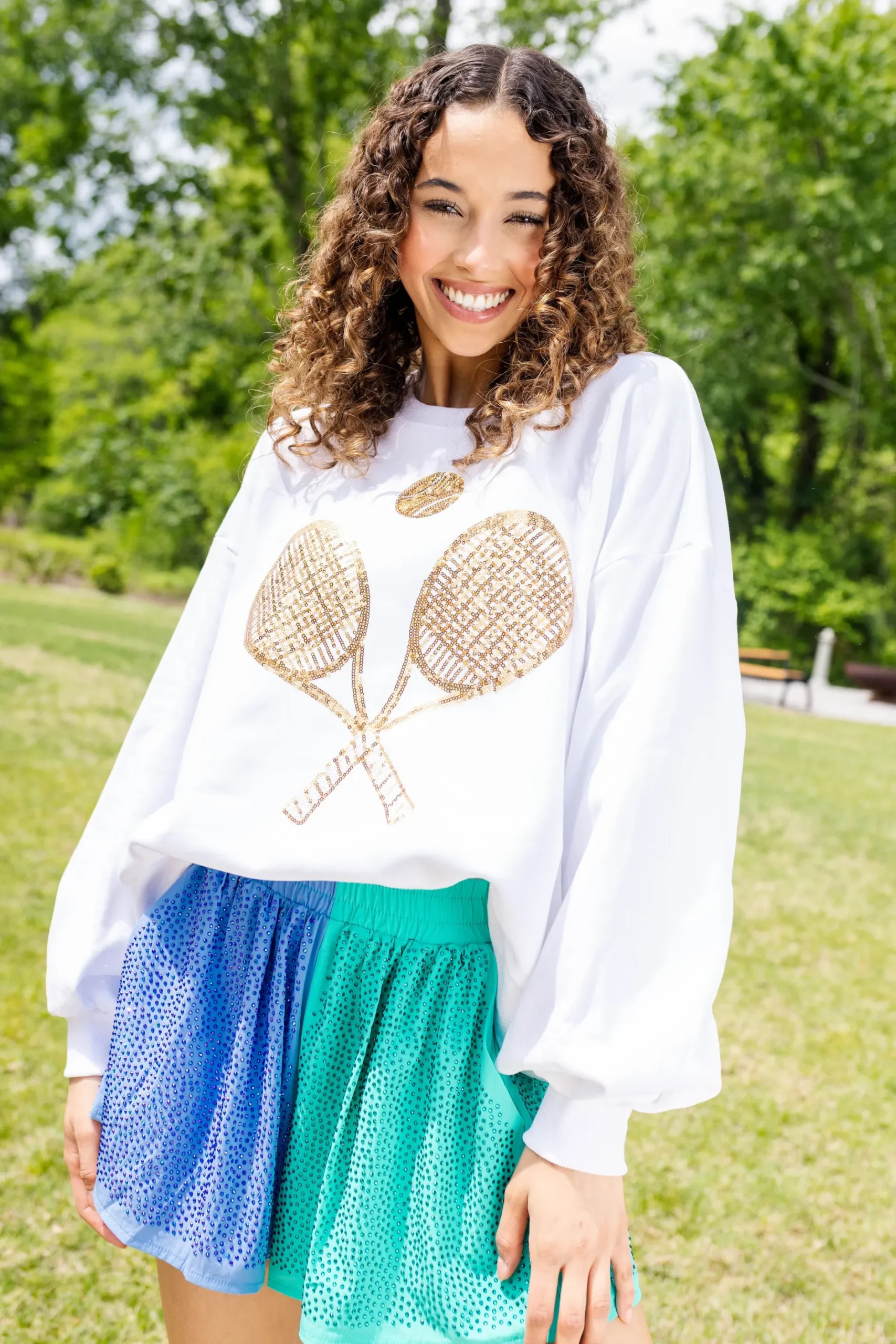 Best Queen Of Sparkles Gold Tennis Sweatshirt White