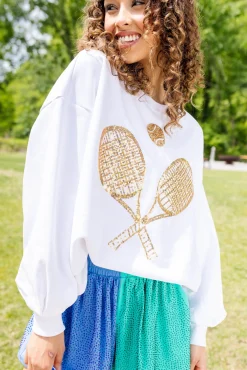 Best Queen Of Sparkles Gold Tennis Sweatshirt White