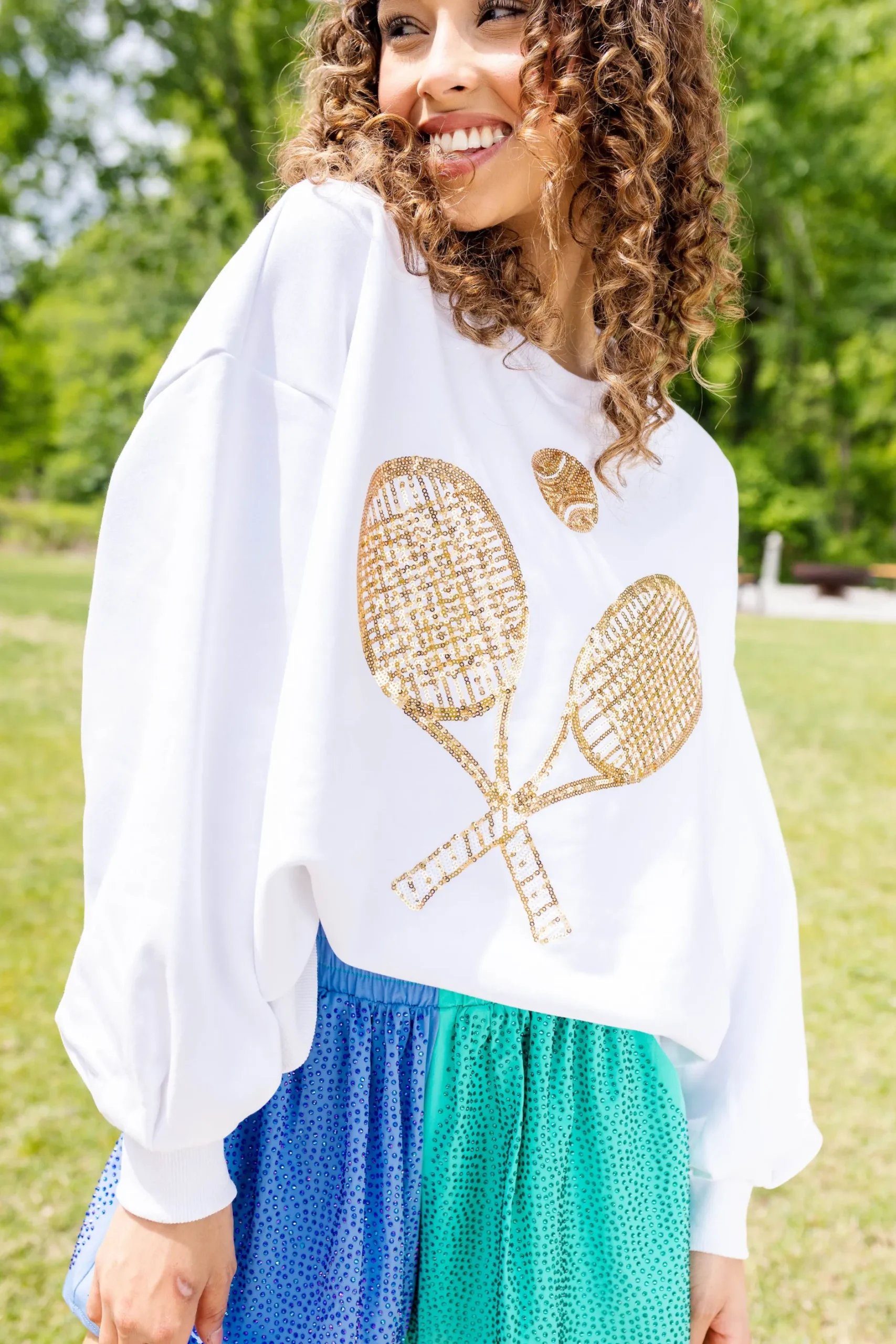 Best Queen Of Sparkles Gold Tennis Sweatshirt White