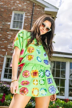 Sale Queen Of Sparkles Green & Pink Rainbow Jewel Skort