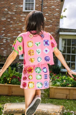 Sale Queen Of Sparkles Green & Pink Rainbow Jewel Skort
