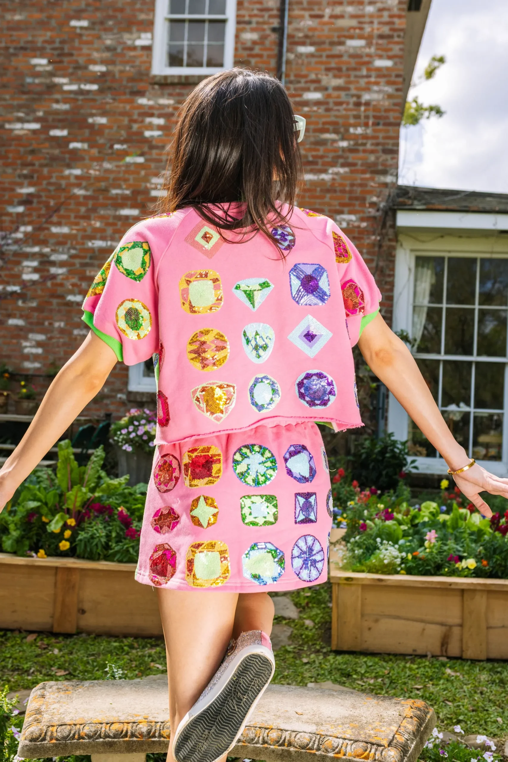 Sale Queen Of Sparkles Green & Pink Rainbow Jewel Skort