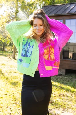 Store Queen Of Sparkles Green & Purple Colorblock Boot Cardigan Green/Purple