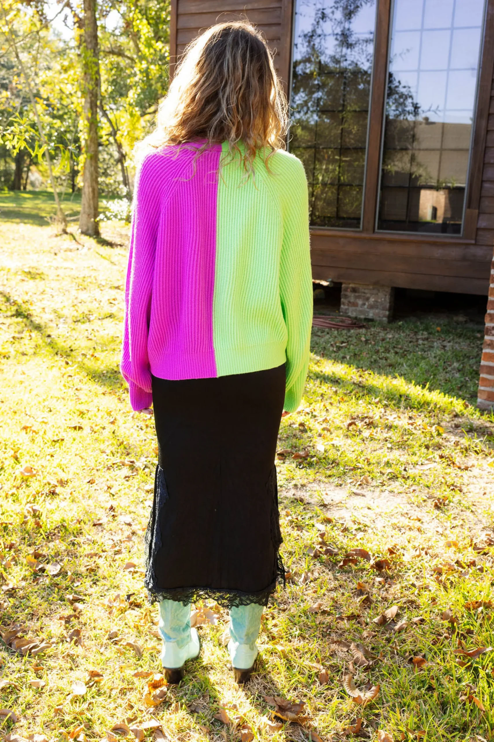 Store Queen Of Sparkles Green & Purple Colorblock Boot Cardigan Green/Purple