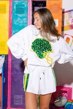 Outlet Queen Of Sparkles Green And Yellow Helmet Sweatshirt White