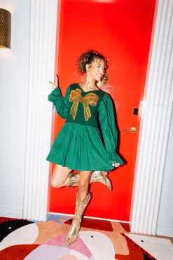 Cheap Queen Of Sparkles Green Bow Dress