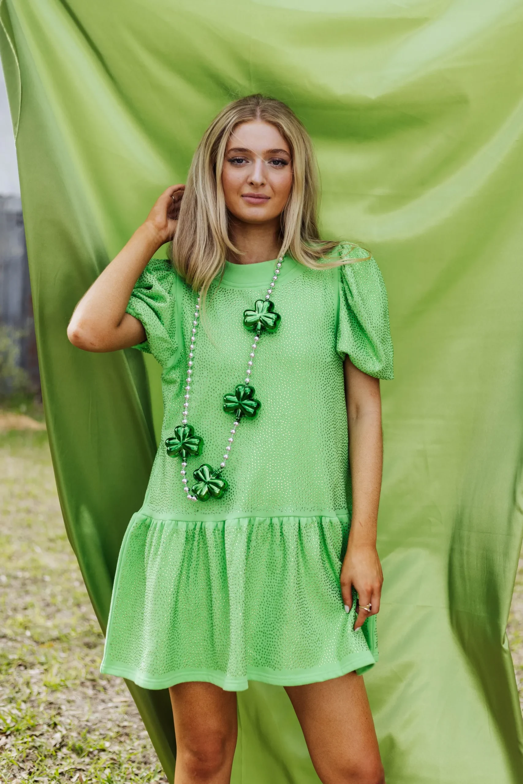 Outlet Queen Of Sparkles Green Full Rhinestone Baby Doll Dress