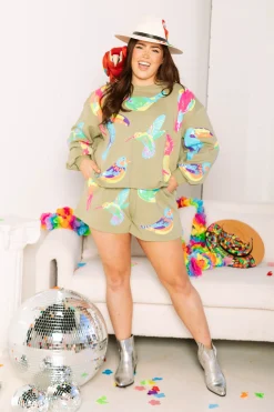 Cheap Queen Of Sparkles Green Neon Parrot Sweatshirt