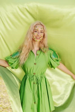 Fashion Queen Of Sparkles Green Shamrock Poof Sleeve Dress