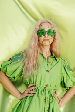 Fashion Queen Of Sparkles Green Shamrock Poof Sleeve Dress