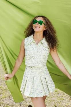 Sale Queen Of Sparkles Green Tweed Pleated Skort