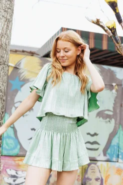 Flash Sale Queen Of Sparkles Green/Silver Ribbed Swing Short