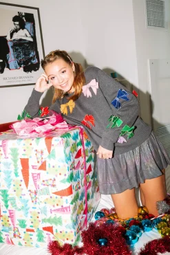 Hot Queen Of Sparkles Grey Bow Sweater