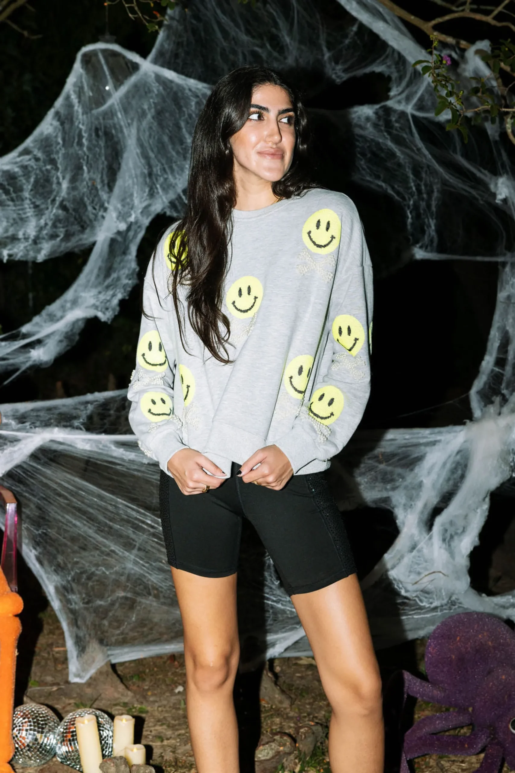 Hot Queen Of Sparkles Grey Smiley & Crossbones Sweatshirt