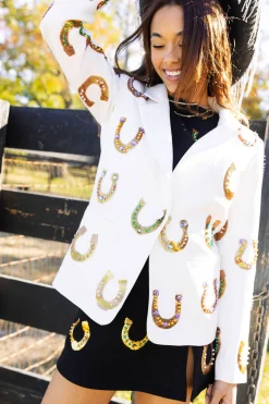 Sale Queen Of Sparkles Horse Shoe Blazer White