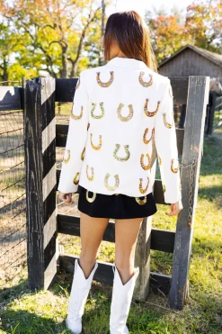 Sale Queen Of Sparkles Horse Shoe Blazer White