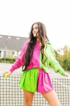 New Queen Of Sparkles Hot Pink & Apple Green Rhinestone Polo Sweatshirt